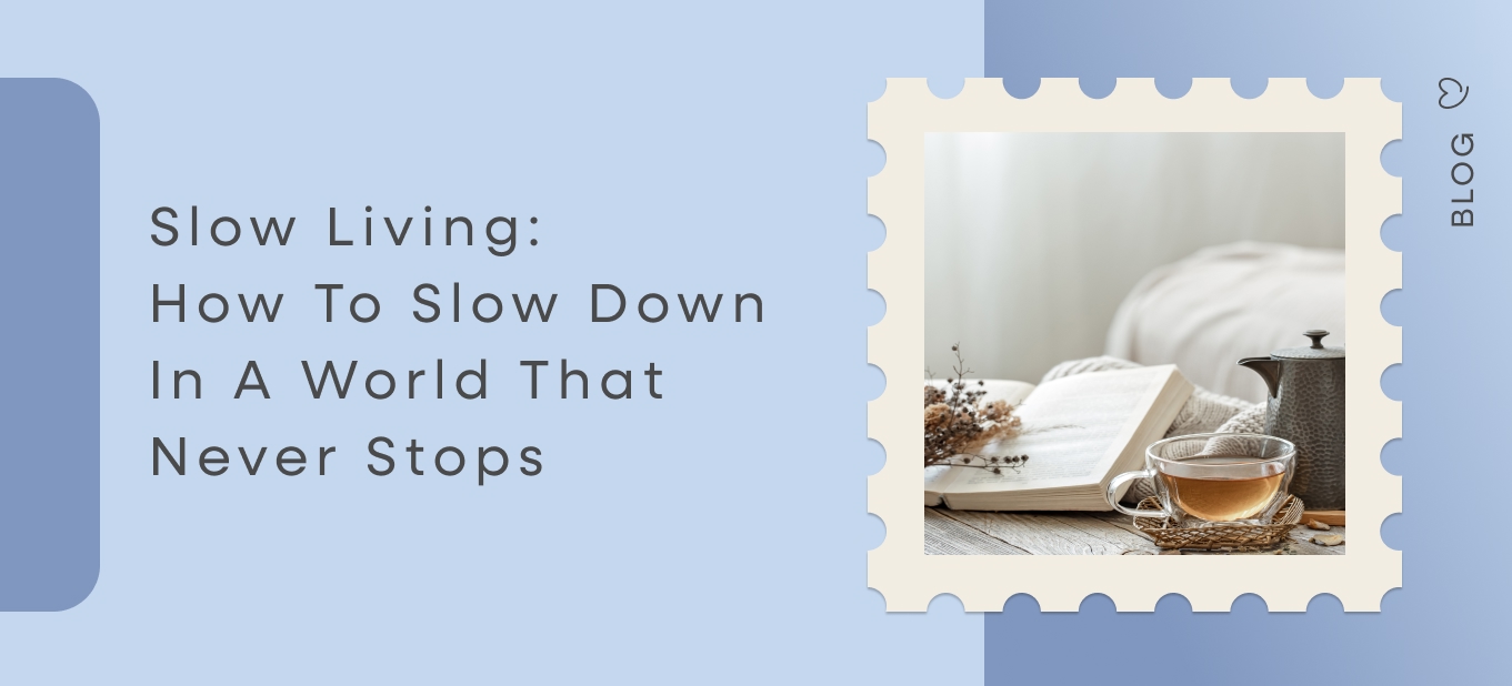 Open book with tea cup and kettle in bright cozy room representing slow living and intentional lifestyle — Dear Me blog